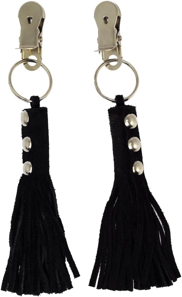 Rimba Nipple Clamps with Little Leather Whip Attached, Black