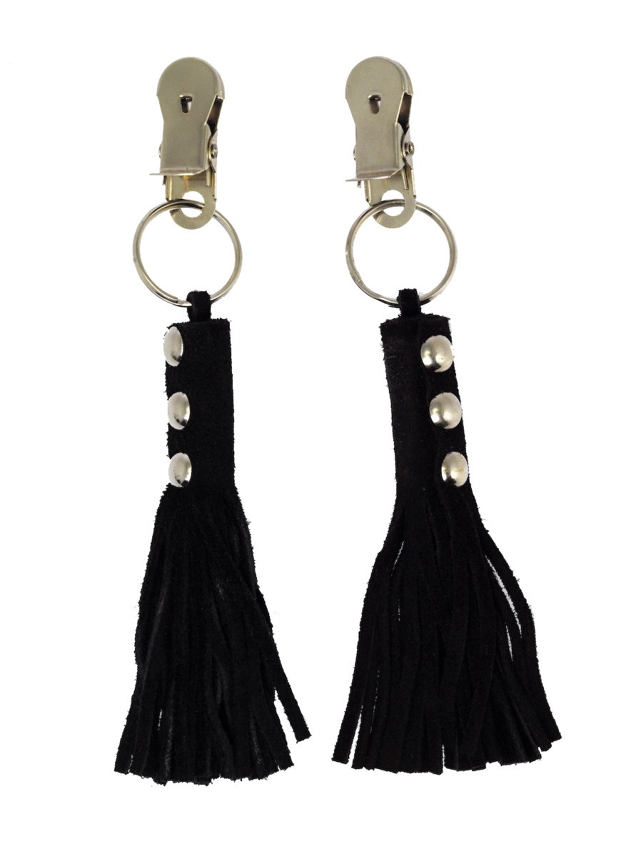 Rimba Nipple Clamps with Little Leather Whip Attached