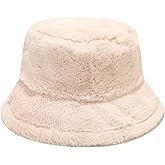 Lrastok Winter Faux Fur Fuzzy Bucket Hat Fluffy Warm Fisherman Cap for Women