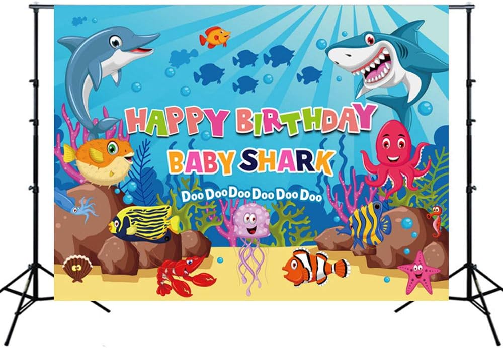 Shark Birthday Party Decoration, 7x5FT Baby Shark Backdrop, Shark Banner Photography backdrops Photo, Baby Shower Birthday Party Banner Decoration