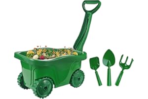 Duckura Kids Wheelbarrow Set - Gardening Tools for Kids with Shovel, Rake, Trowel, Outdoor Yard Lawn Digging Weed Toys, Christmas Birthday Gifts for Boys Girls Age 2 3+Years Old(Green A)