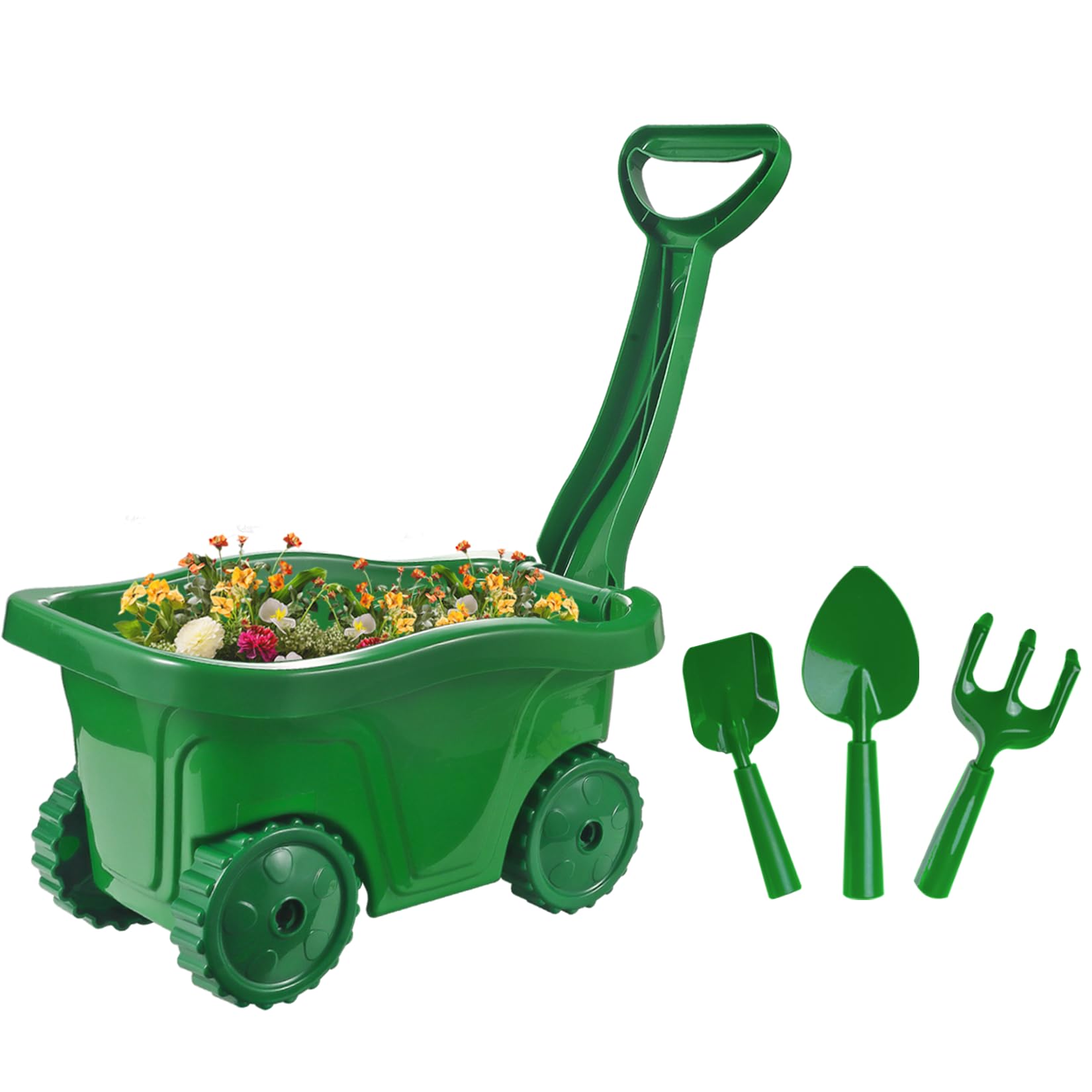 Duckura Kids Wheelbarrow Set - Gardening Tools for Kids with Shovel, Rake, Trowel, Outdoor Yard Lawn Digging Weed Toys, Valentine's Birthday Gifts for Boys Girls Age 2 3+Years Old(Green A) Image