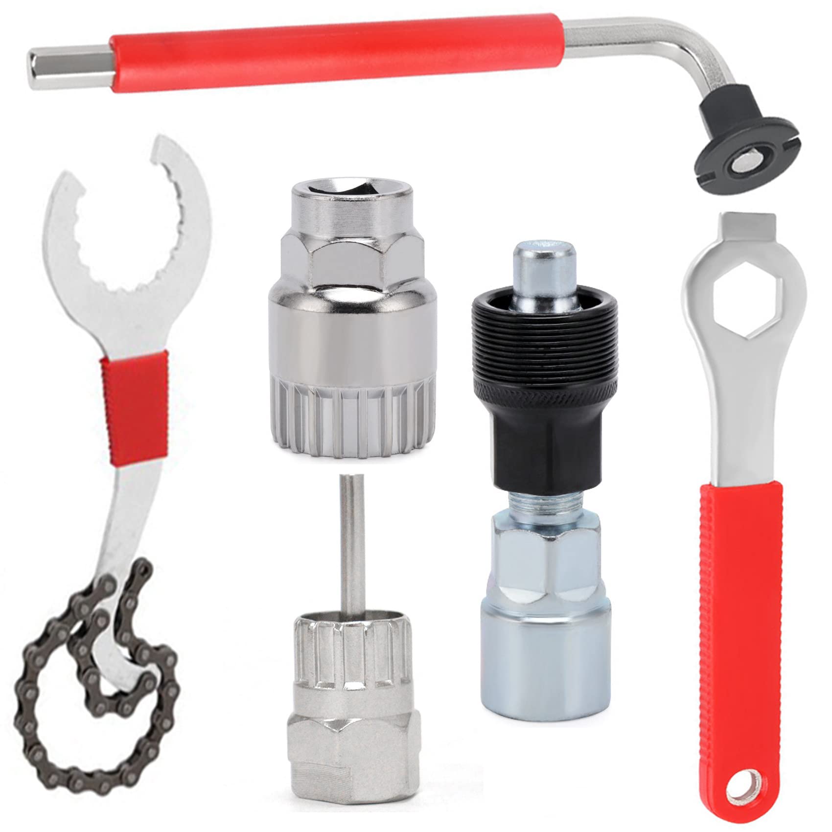 CYBTM Bike Repair Tool Kit Crank Puller Cassette Removal Tool with Chain Whip Bottom Bracket Extractor Flywheel Sprocket Remover Auxiliary Wrench Rotor Lockring Removal with Pin