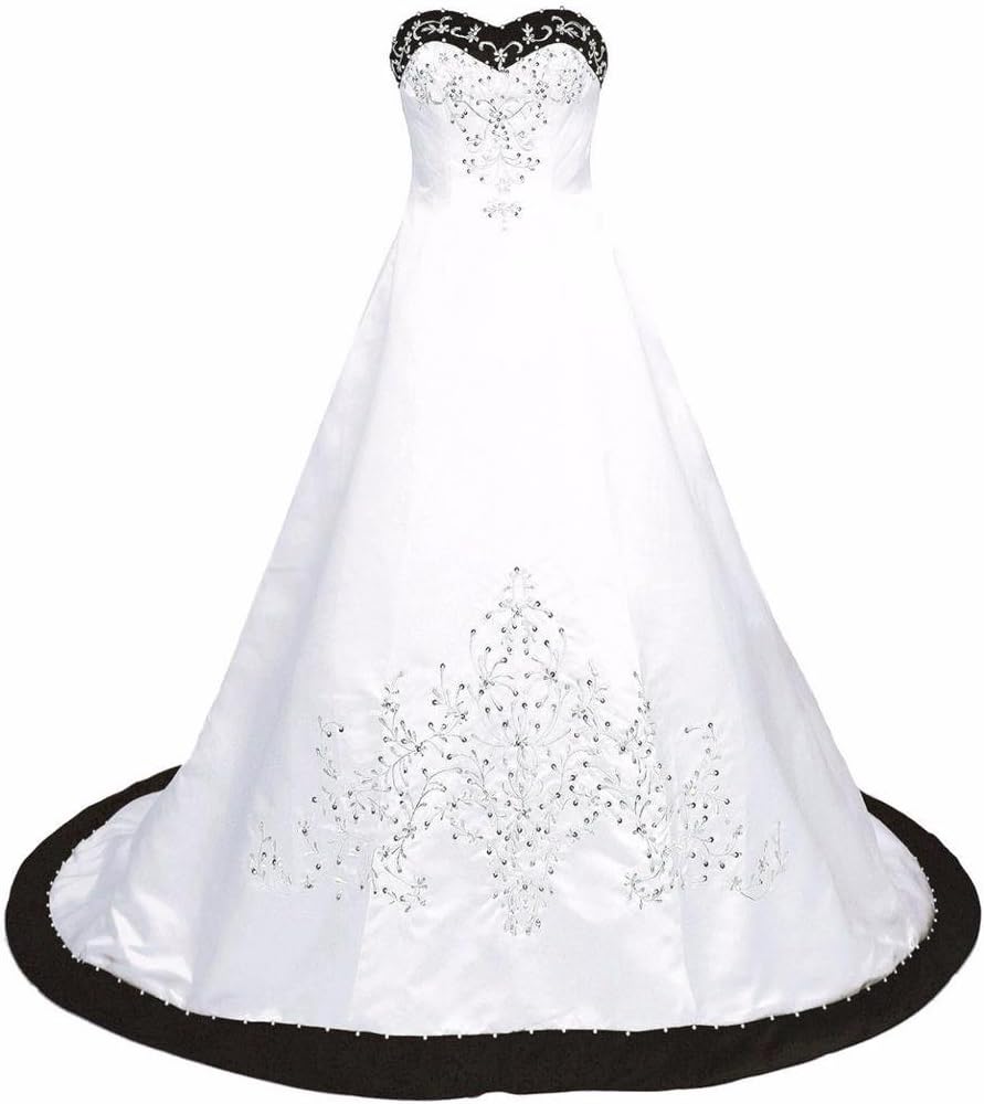 Edaier Women's Court Train Embroidered Satin Wedding Dress Bride Gown