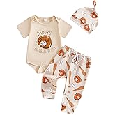Mobbdow My First Baseball Season Baby Boy Outfit Newborn Letter Print Short Sleeve Romper Baseball Pants Hat 3Pcs Outfits Set