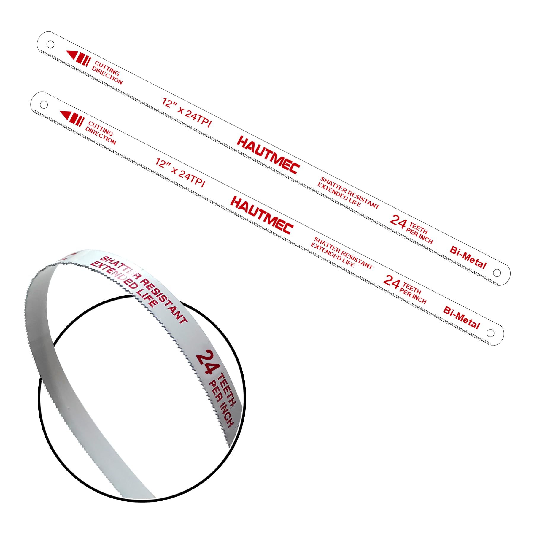 HAUTMEC 300mm Hacksaw Blades 24 TPI – 2 Pack 12" Bi-Metal Replacement Blades with High-Speed Steel Teeth and Spring Steel Body, Professional Grade, Fits Most Hacksaw Frames - HT0017