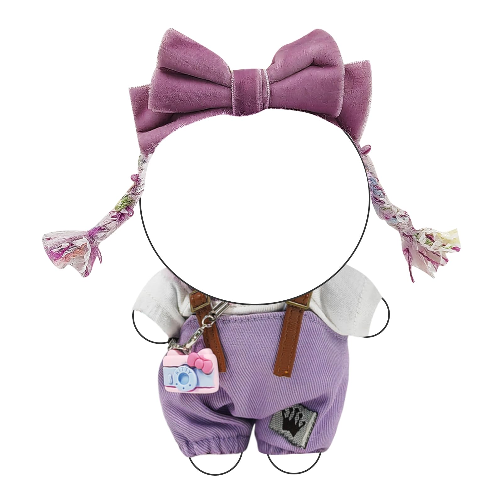 Photo 1 of Doll Clothes –Purple Outfits 5-Piece Set for 17cm LBB, Includes: Purple Bow Hairband,Clip-on Braids,White & Purple Top, Overalls, Camera Charm——Doll Not Included