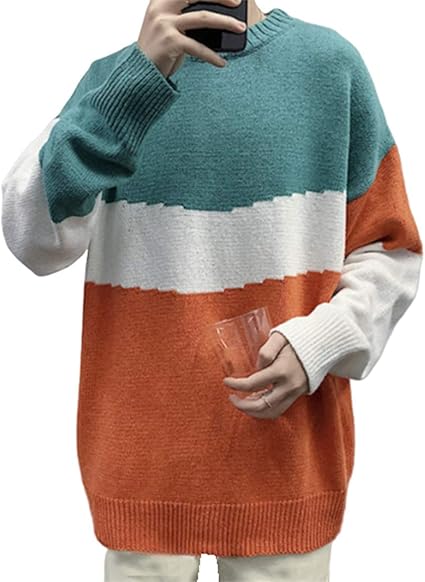 Amazon Bscool ニット メンズ セーター 長袖 ボーダー柄 カットソー ゆったり クルーネック プルオーバー 丸首 ファッション トップス オシャレ 切り替え ニットセーター 春 秋 セーター 通販