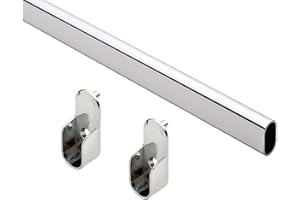 Home750-Chrome Oval Closet Rod With Chrome Rod End Support. CUSTOM CUT TO SIZE (CCTS) 36" TO 42" Inch Opening Space (Not Adju