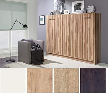 QMM Traum Moebel Schrankbett Wandbett Klappbett horizontal HB 200x140 weiß Eiche Farbauswahl neu