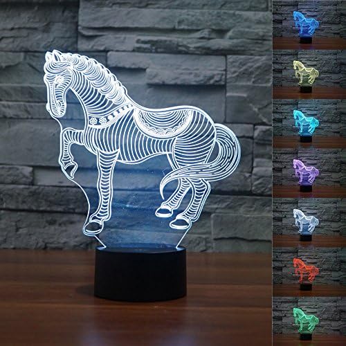 3D Night Light Illusion Remort Control LED Desk Bedroom Lamp 7 Color Touch Lamp Theme Decoration Light For Kids Children Birthday Party Holiday Gift Home Office Room(Horse Touch&amp; Remote)