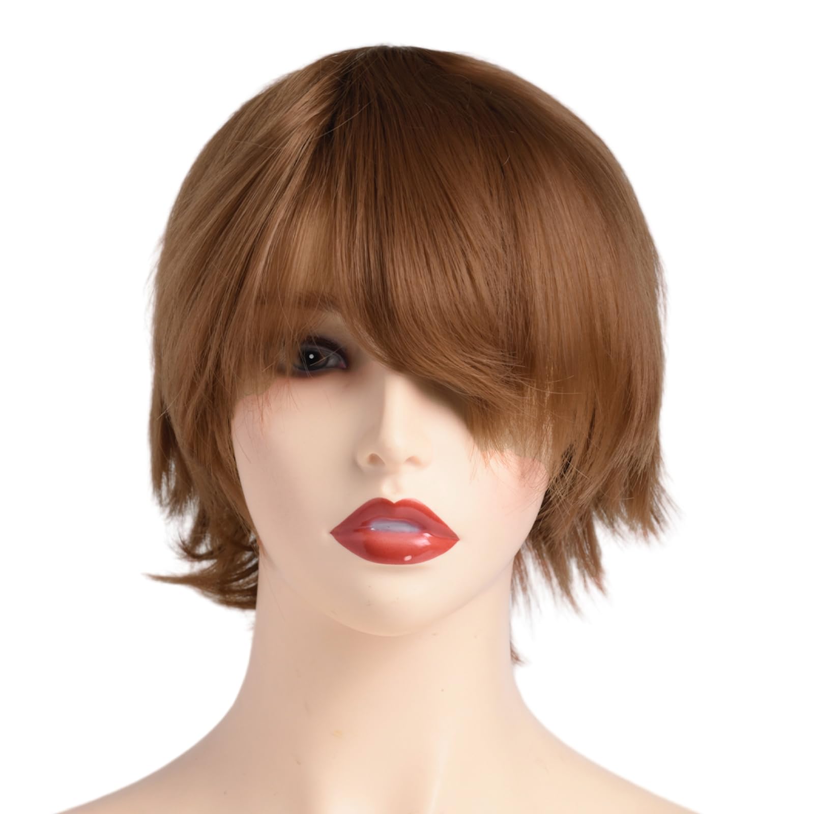 BUYOGET Cosplay Wigs Short Brown Natural Layered Straight 8 Inches Universal Costume Wigs for Men Women Halloween — image 1