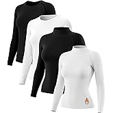 Coume 4 Pack Women Thermal Compression Shirts Fleece Lined Athletic Tops Long Sleeve Workout Base Layer Slim Fit Winter Tops