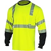 VENDACE Safety Reflective Hi Vis Long Sleeve Shirts for Men ANSI Class 3 High Visibility Construction Work T Shirts (Yellow,2XL)