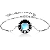 Peireara Moon Phase Sterling Silver Moonstone Bracelet - Moon Jewelry Gift for Women