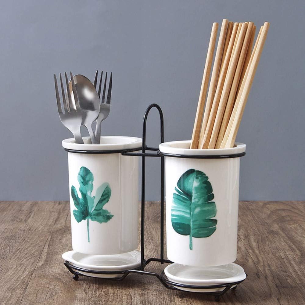 Amazon Kingzuo 陶磁器 はし立て 2個一体型 葉の花柄 丸型 シンプル おしゃれ かわいい 箸立て お箸立て 箸入れ カトラリースタンド 箸スタンド キッチンツールスタンド 水切り キッチンツール 調理器具 キッチン用品 卓上用品 キッチン収納 台所収納 北欧 雑貨
