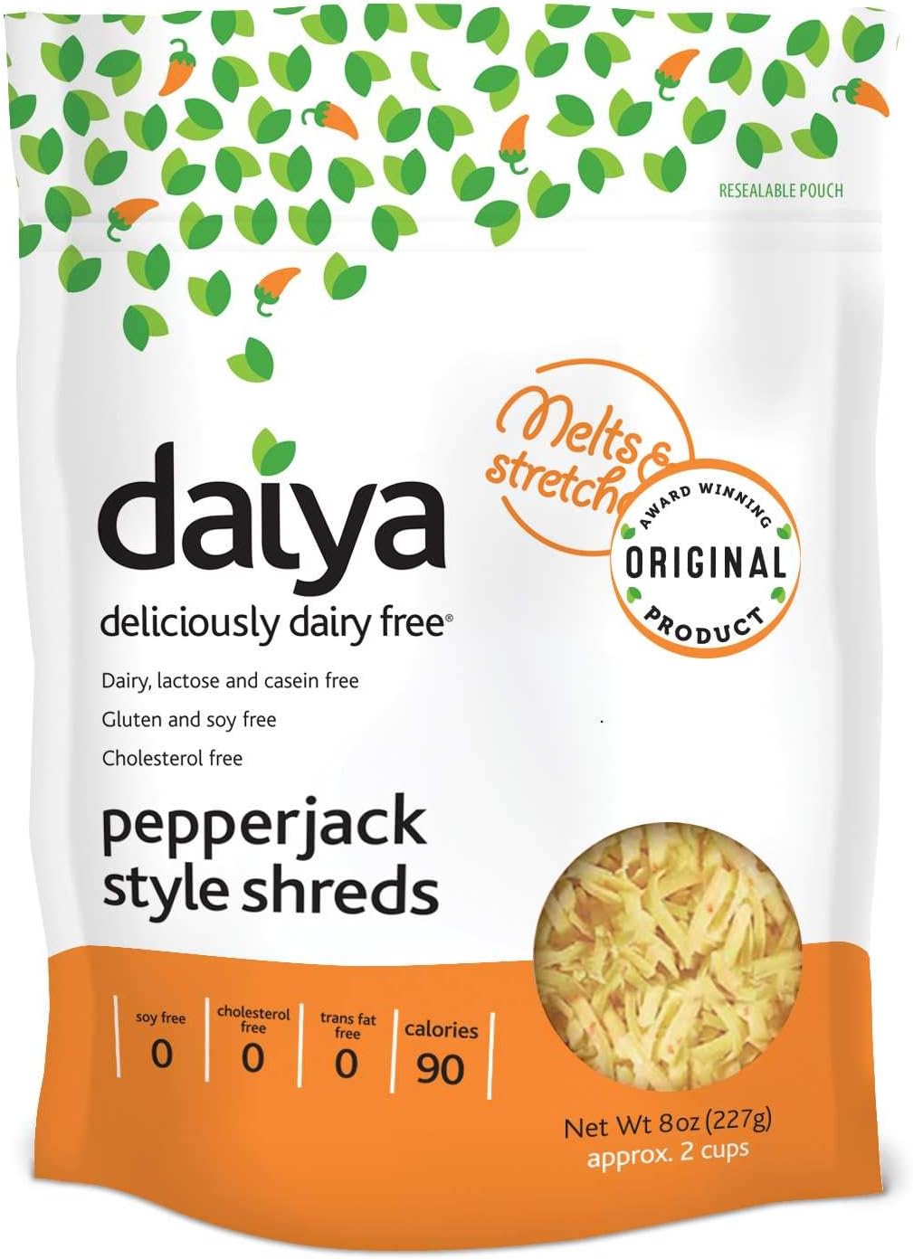 Daiya Pepperjack Style Shreds Dairy-Free, Gluten-Free, Soy-Free and Plant Based Cheese 8 oz (Pack of 12)