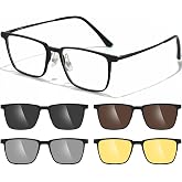 UNIEOWFA Square Titanium Glasses Frame Men for Big Face Polarized Magnetic clip on Sunglasses Eyeglasses TR90 Optical Eyewear