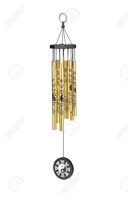 Ripe India Feng Shui Yin Yang Vastu Five Pipe Wind Chime for Balcony, Window and Yin Yang Wind Chime Positive Energy 5 Pipe Gold Color 45 cm