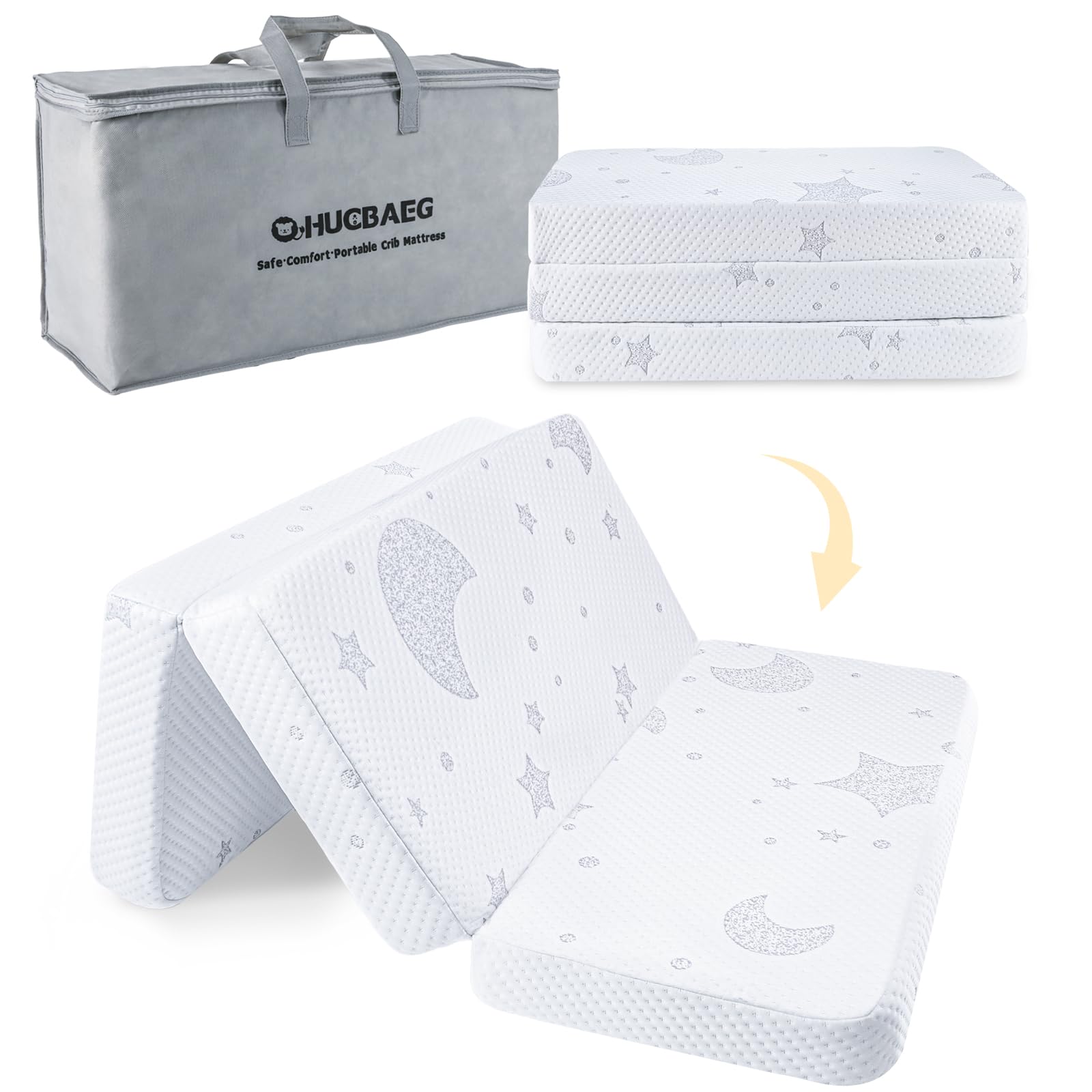 Photo 1 of QHUCBAEG Trifold Pack and Play Mattress, Pack N Play Mattresses with Dual-Sided Memory Foam, Foldable Baby Mattress for Pack and Play Playpen with Removable Cover and Travel Bag