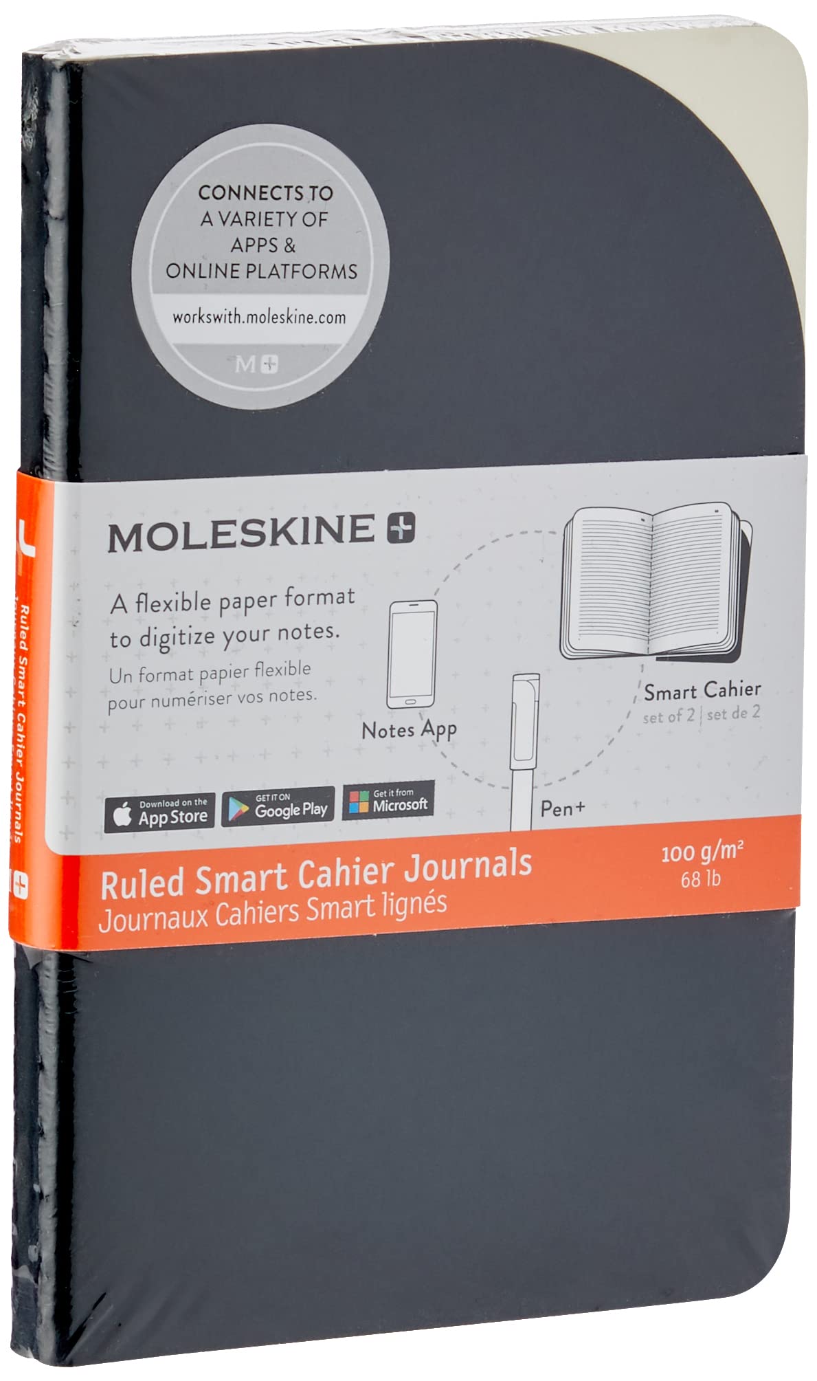 Moleskine Pocket Size 9 x 14 cm Smart Cahier Journals, Digital Ruled Cahier Notebooks, Compatible with Pen+, Cardboard Cover, Colour Black, 64 Pages, Set of 2 — image 1