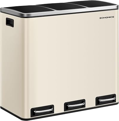 SONGMICS 3 x 18 L Kitchen Bin 3 Compartment Steel Sand Beige LTB054A02