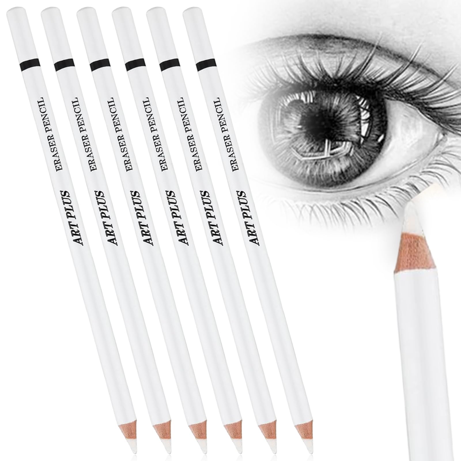 UICCVOKK 6 Pcs Rubber Sketching Art Eraser Pencils, Artist Eraser for Sketching, Charcoal Drawings