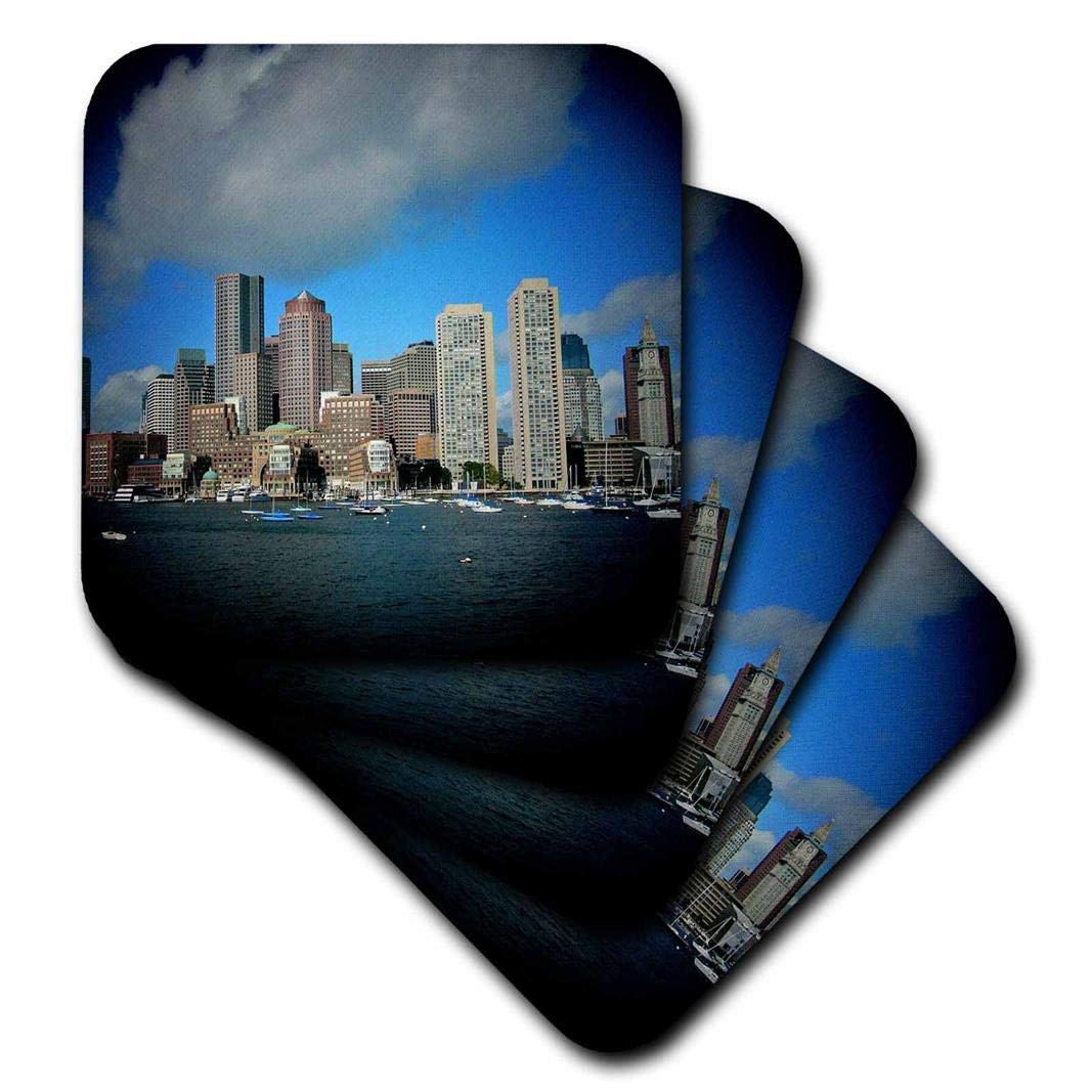 Utensilios de bar Juego de 4 3dRose CST 21730&nbsp;_ 1&nbsp;Boston Downtown Skyline en Spotlight-Soft Posavasos