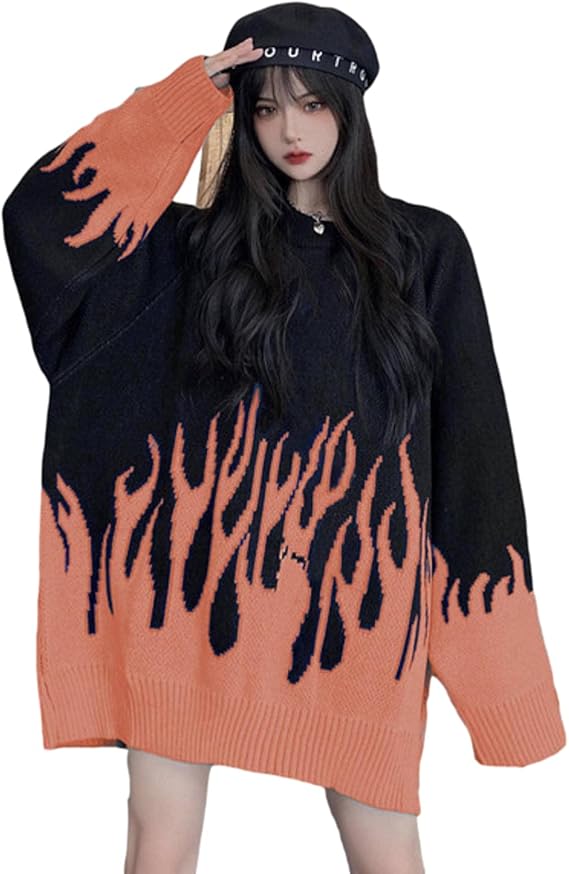 Men/Women Street 3D Printing Flame Sweater Couple Hip Hop Y2k Loose Oversize Sweater Casual 