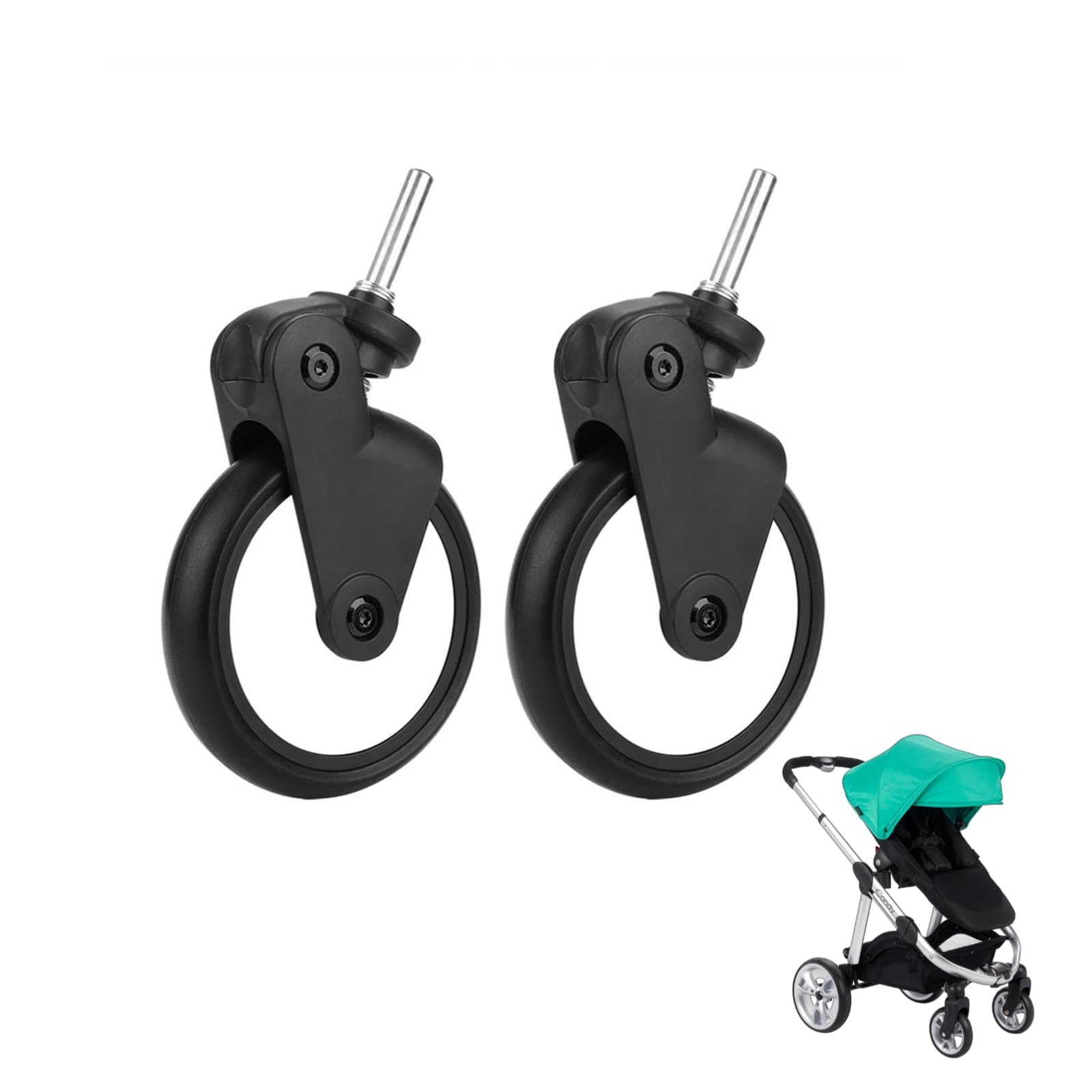 Baby Stroller Front Wheel, 3cm Diameter Kids Carriage Wheel Rubber Baby Stroller Front Wheels 360° Rotatable for Babyzen, Kiddopotamus, Chbaby (Pair of Front Wheels)