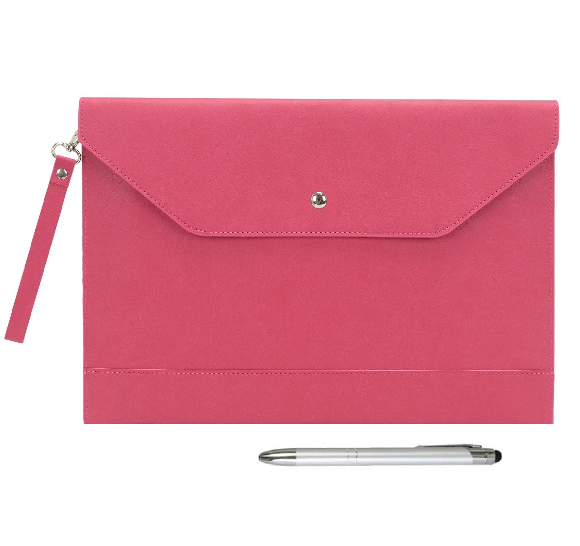 Wonderpool A4 Envelope Case Folder File Sleeve Thickened PU Leather with Removable Hand Strap and Inner Pockets Pouch for Document Stationery Tablet PC Holder Organizer Portfolio Bag (Plum red)