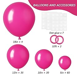 RUBFAC 129pcs Hot Pink Balloons Latex Magenta