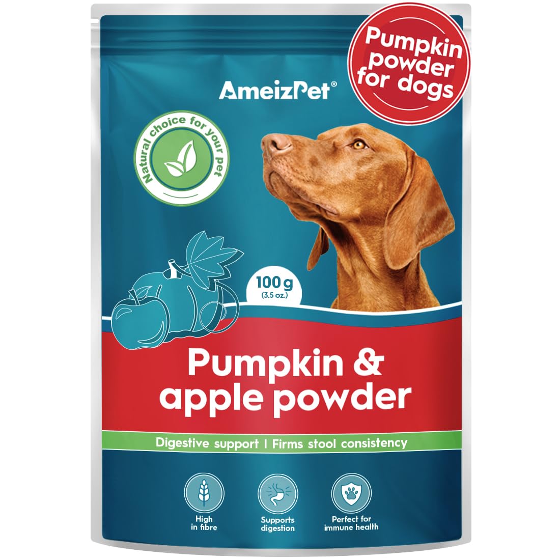 AmeizPet Pumpkin and Apple Powder For Dogs, To Create Pumpkin Puree, Fibre For Dogs Firm Stool, 100% Pumpkins and Apples Powder For Good Bowel Work For Dog, Canned Pumpkins Alternative 100g (3.5 Oz.)