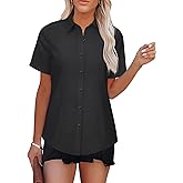siliteelon Button Down Shirts for Women Short Sleeve Dress Shirt Collared Blouse Wrinkle Free Work Casual Business Top