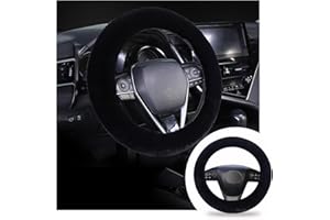 Ziciner Fuzzy Steering Wheel Cover, 15 inch Soft Wool Fur Steering Wheel Protector, Fluffy Wheel Covers for Winter Warm, Car Interior Decoration Accessories for Women Men (Black)