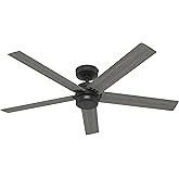 Hunter 52 inch Outdoor or Indoor Ceiling Fan No Light - Black Ceiling Fan without Light, For Patio, Porch, Garage, or Living 