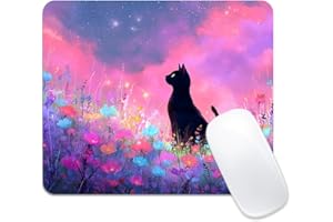 Cute Black Cat Mouse Pad, Non-Slip Rubber Base, Stitched Edge 9.44x7.87 Inch Travel Mousepad, Portable Small Mouse Pad for De