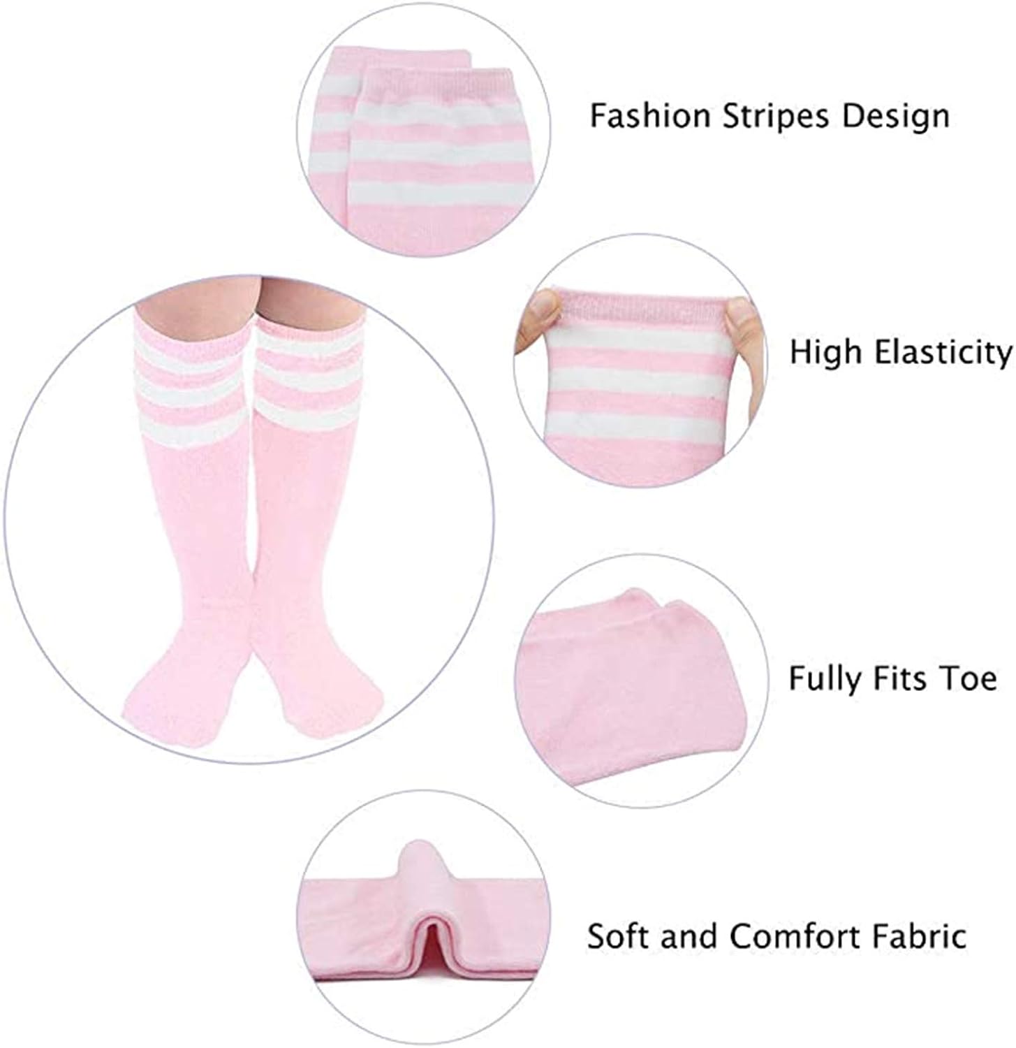Century Star Kids Child Sport Soccer Socks Knee High Tube Socks Three Stripes Cotton Cute Stocking for Boys Girls 1 Pair Black White One Size: Clothing