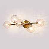 Bathroom Vanity Mirror Light Fixtures: Dimmable 5 Lights Bath Wall Sconce Lighting - Brass Gold Vanity Lights with Hammered C