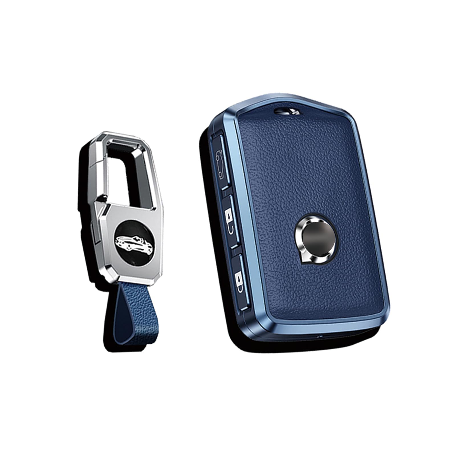 HIBEYO Key Case Fits Volvo Smart Car Key Case Protective Cover for Volvo XC60 XC70 XC90 C30 S60 S80 S90 V60 V70 V90 Key Box Key Fob Leather Side Buttons Blue