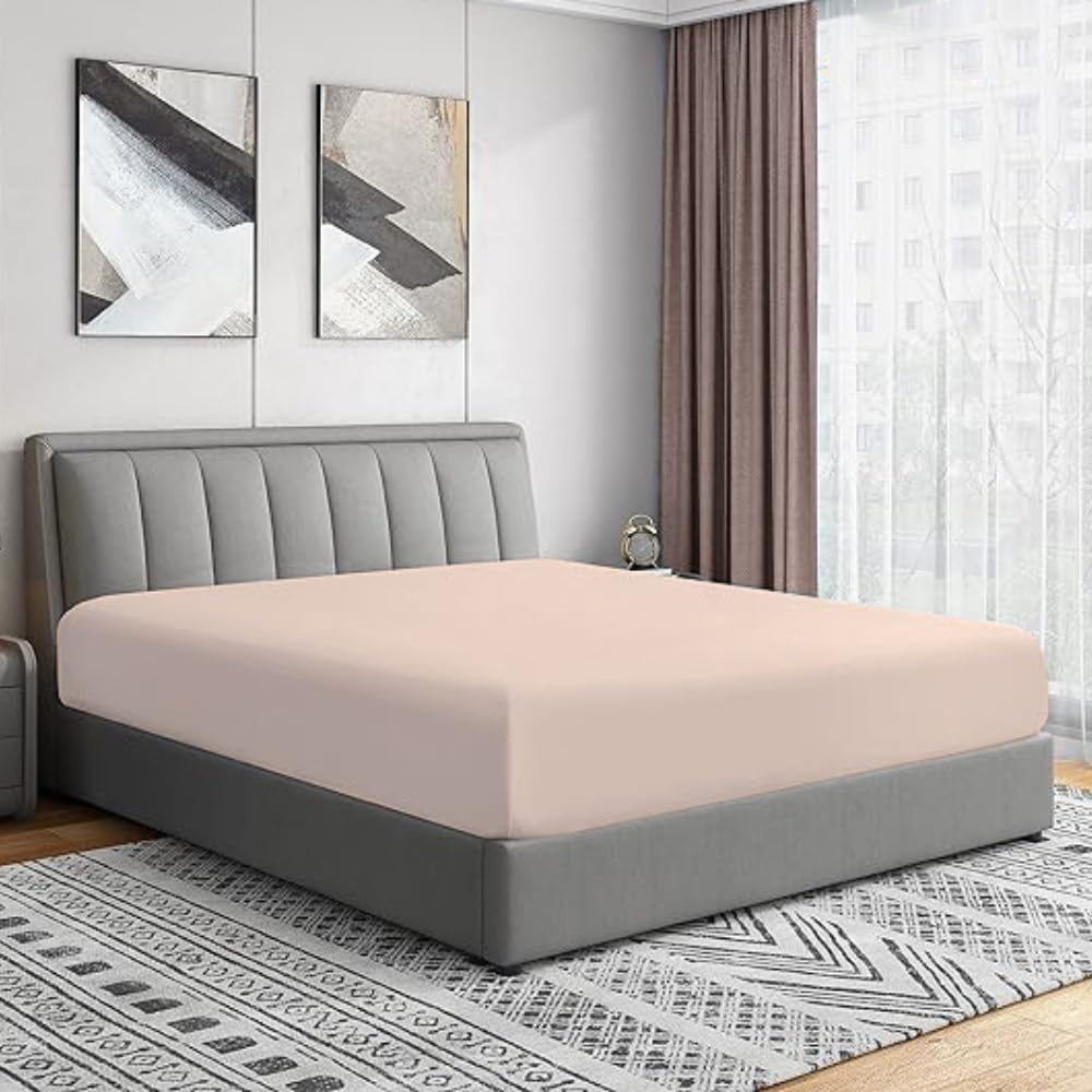 Bottom Fitted Sheets Stretches Up to 25cm Deep Mattress Pocket 100% Pure Egyptian Cotton 200 Thread Count Fitted Bedsheet Soft & Comfortable Hotel Quality Bottom Sheets (Mocha, Single)