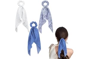 Silk Scrunchies Hair Ribbons 3 PCS Polka Dot Hair Scarf Scrunchy for Women Bows Elastic Hair Ties Floral Ponytail Holders Hai