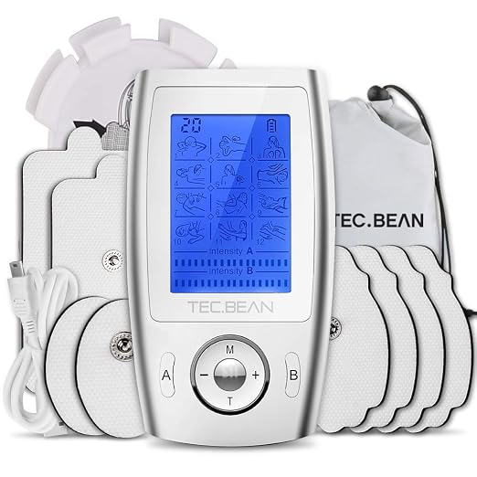 TEC.BEAN Dual Channel TENS Unit with 8 Electrode Pads, Rechargeable Muscle Stimulator TENS Machine Mini Massager for Pain Relief