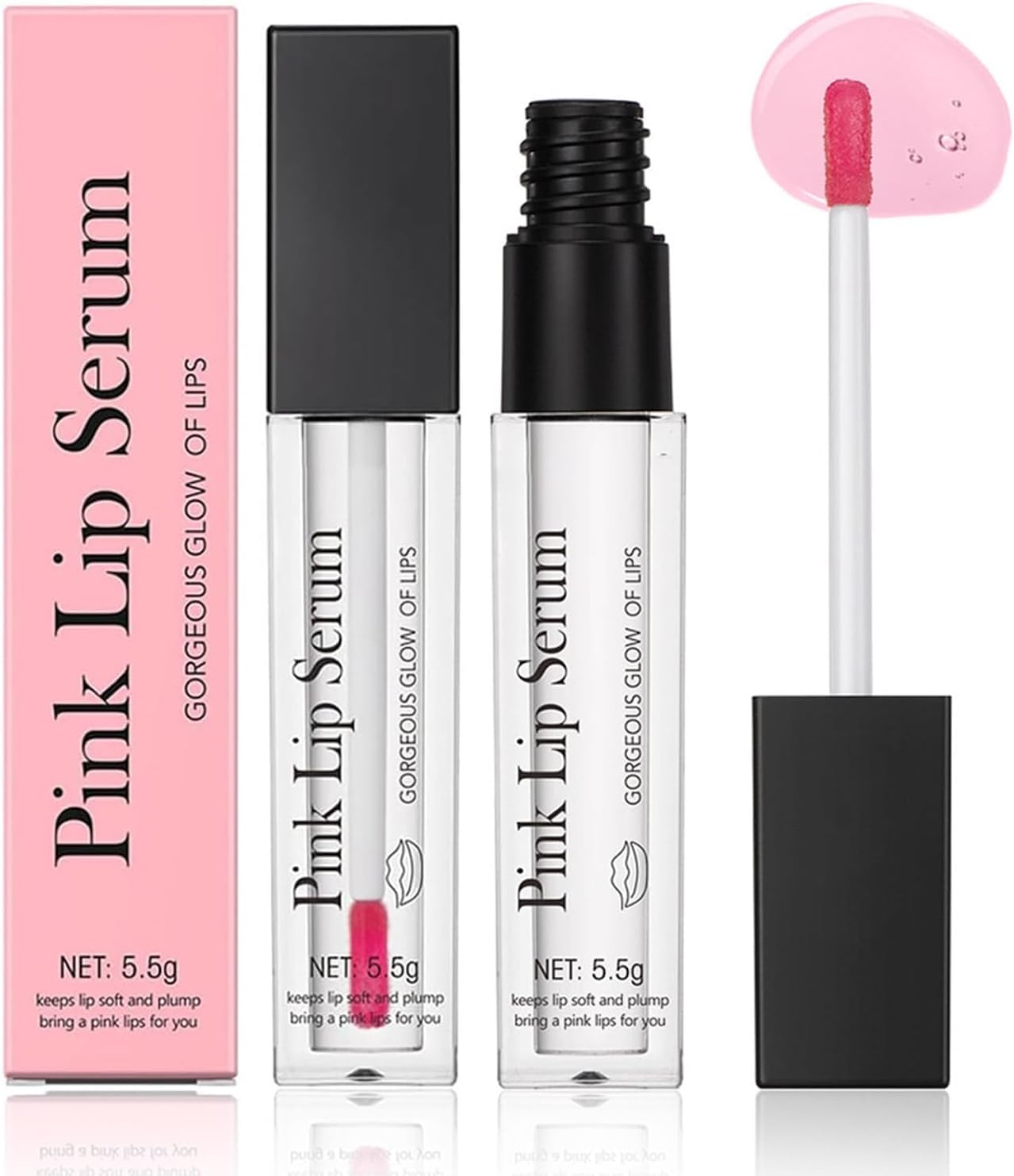 Pink Lip Serum 2 Pack,Multi-function Plump It,Lip Gloss Sets for Women Long-Lasting Glossy Shine,Color Changing Lip Gloss,Plumps Lips,Hydrating Plump It Lip Plumper Gift for Girls and Women