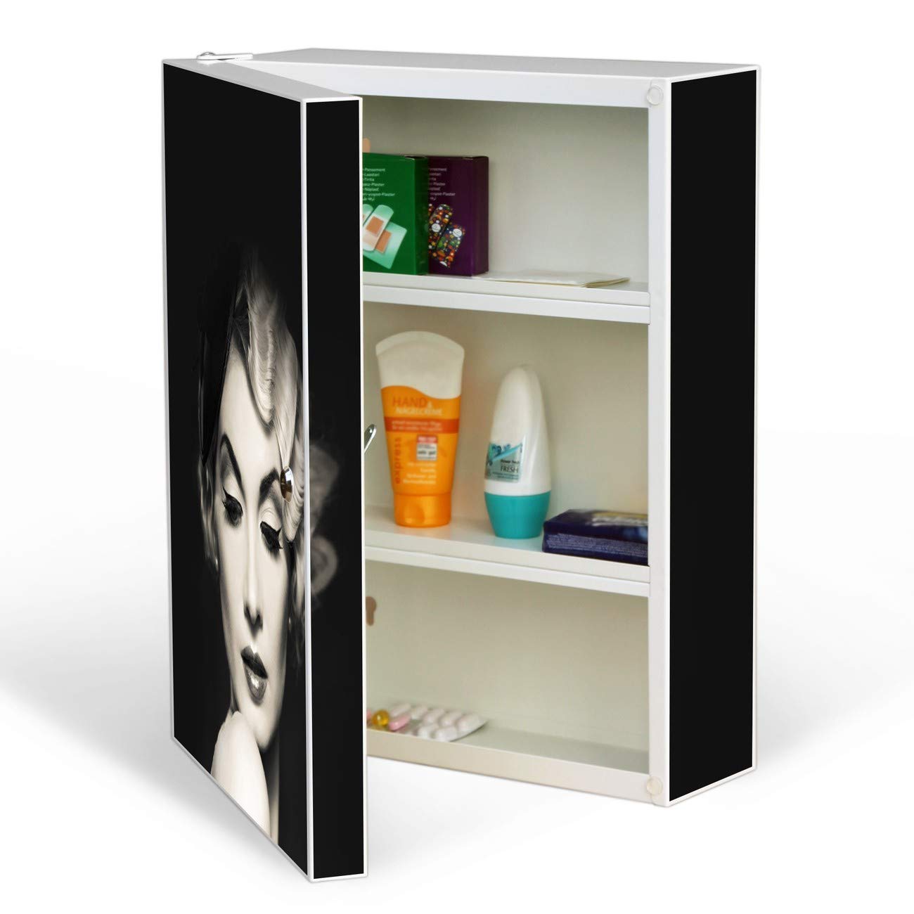 Arzneischrank 35x46x15cm Medikamentenschrank aus Metall weiß mit Motiv