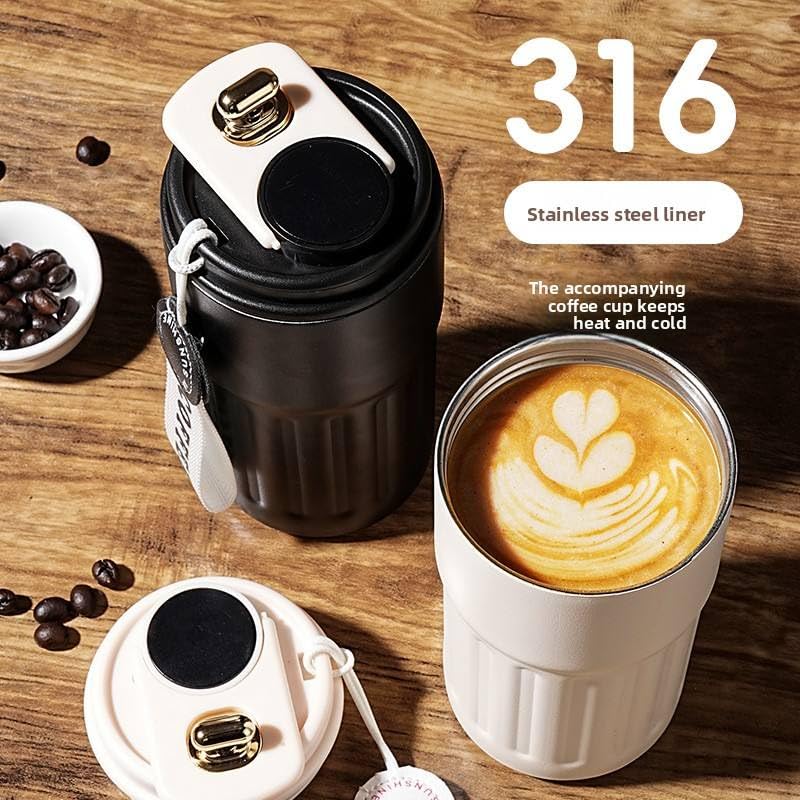 Copo Térmico Café 450ml Inox com Display Digital LED de Temperatura, Antivazamento, Portátil com Alça e Tampa, Isolamento a Vácuo, Mantém Bebidas Quentes e Frias por Horas (Preto)