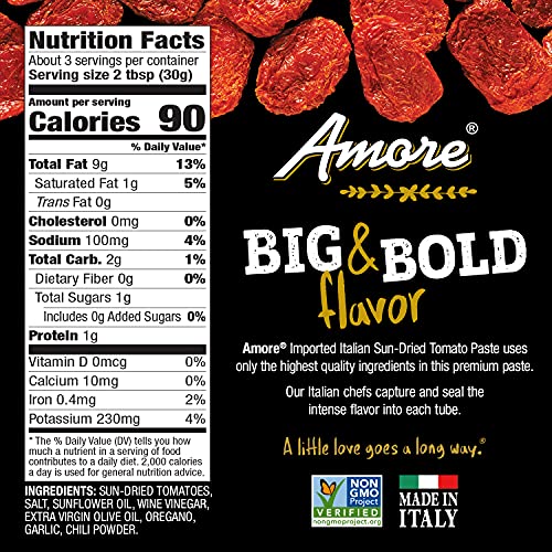 Amore Vegan Sun Dried Tomato Paste In A Tube Non GMO Certified and