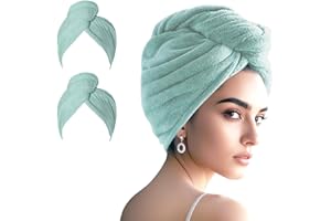 AGKXHDEC 2 Packs Single Layer Microfiber Hair Turbans - Drying Wrap for Women (Light Green-2pcs)