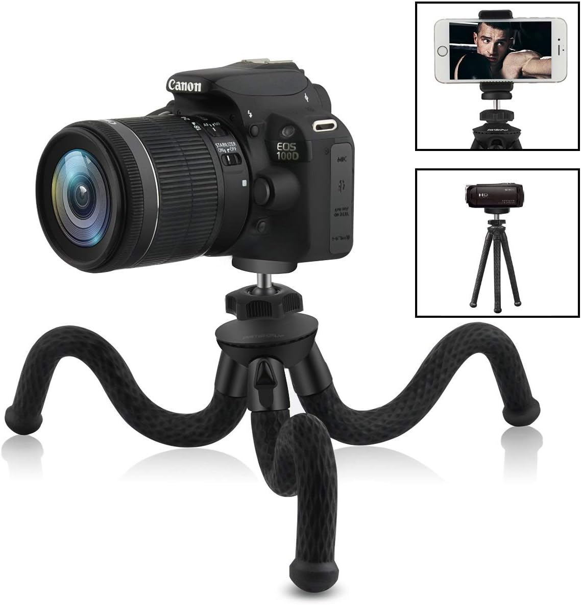 Camera/Phone Tripod, Patekfly 12 Inch Flexible Camera Tripod for Canon/Nikon/Sony DSLR Cam/Action Cam, Phone Tripod Stand with Cell Phone Holder Clip for iPhone/Android Phone(3 in 1) : Camera & Photo