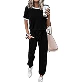 MASCOMODA Womens 2 Piece Outfits 2026 Summer Tracksuit Sets Short Sleeve Tops Travel Long Pants Jogger Lounge Set